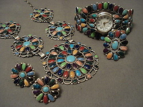 MUSEUM VINTAGE NAVAJO ""RAINBOW LOVE"" COMMUNITY NECKLACE BRACELET RING SET