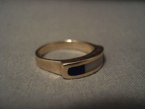 SOLID 14K GOLD VINTAGE NAVAJO ""FINEST LAPIS"" GOLD RING