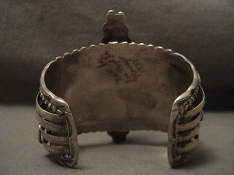 ONE OF THE BEST AND LARGEST VINTAGE NAVAJO #8 TURQUOISE SILVER BRACELET