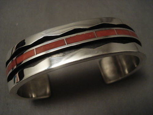IMPORTANT MODERNISTIC ZUNI ""CORAL WAVE"" SILVER BRACELET