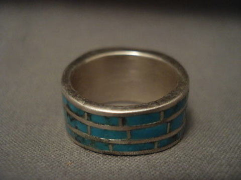 ONE OF THE BEST ""ALL AROUND INLAY' SILVER RING OLD