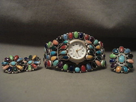 MUSEUM VINTAGE NAVAJO ""RAINBOW LOVE"" COMMUNITY NECKLACE BRACELET RING SET