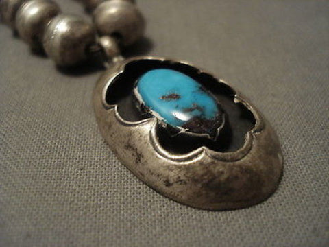 EARLIER 1900'S OLD DEPOSIT BISBEE TURQUOISE SILVER NECKLACE OLD