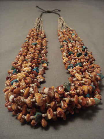 ONE OF THE BEST MODERNISTIC SPINY OYSTER TURQUOISE NAVAJO NECKLACE