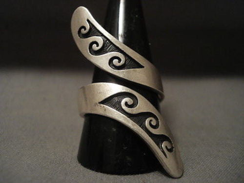 IMPORTANT VINTAGE HOPI BERNARD DAWAHOYA (D.) SILVER ADJUSTABLE RING