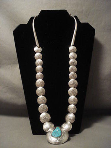 THE BEST VINTAGE NAVAJO ""FLAT TOOLED BEAD"" SILVER NECKLACE