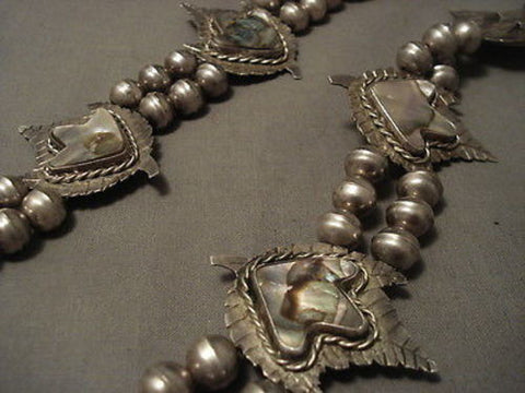 ONE OF THE MOST UNIQUE VINTAGE NAVAJO TURQUOISE SILVER SQUASH BLOSSOM NECKLACE