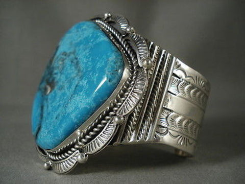 COLOSSAL VINTAGE NAVAJO EARTH BLUE SILVER BRACELET