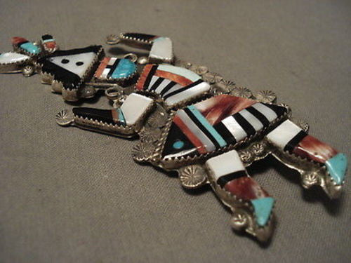 COLOSSAL VINTAGE ZUNI OLD TURQUOISE SILVER PIN OLD