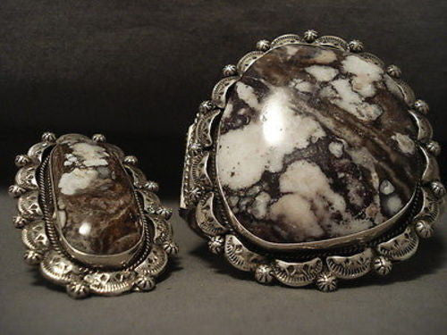 THE BIGGEST AND BEST NAVAJO MAGNESITE SILVER BRACELET RING SET- WOW