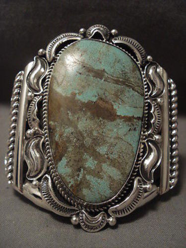 GIGANTIC VINTAGE NAVAJO GREEN TURQUOISE SILVER BRACELET