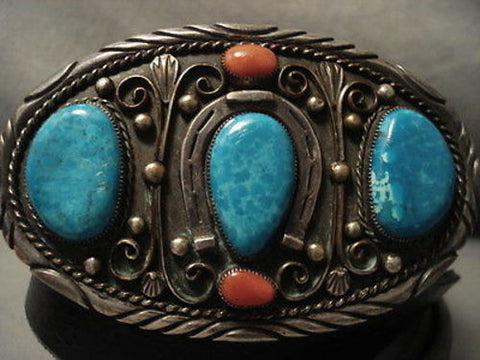 HEAVY HEAVY VINTAGE NAVAJO TURQUOISE SILVER CONCHO BELT OLD