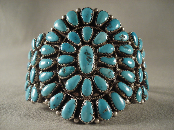 Museum Vintage Navajo Blue Gem Turquoise Silver Bracelet Old Vtg 925