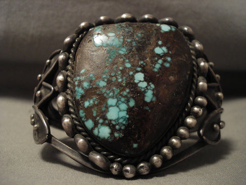 Opulent Vintage Navajo Early 1900's Green Bisbee Turquoise Silver Bracelet