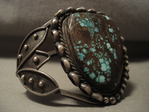 Opulent Vintage Navajo Early 1900's Green Bisbee Turquoise Silver Bracelet