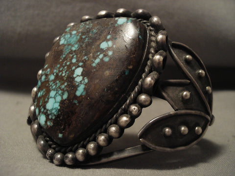 Opulent Vintage Navajo Early 1900's Green Bisbee Turquoise Silver Bracelet