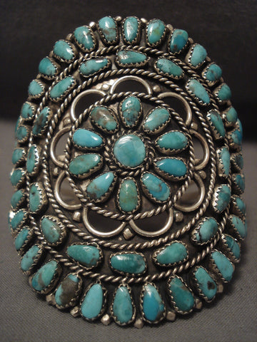 Cute Vintage Zuni/ Navajo turquoise Flower Silver Bracelet Old Vtg