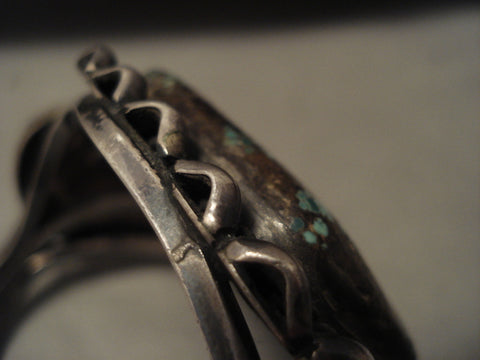 Opulent Vintage Navajo Early 1900's Green Bisbee Turquoise Silver Bracelet
