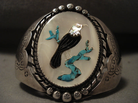 Bald Eagle Huge Vintage Navajo Turquoise Silver Bracelet