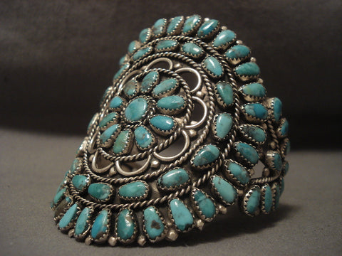 Cute Vintage Zuni/ Navajo turquoise Flower Silver Bracelet Old Vtg