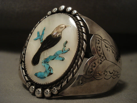 Bald Eagle Huge Vintage Navajo Turquoise Silver Bracelet