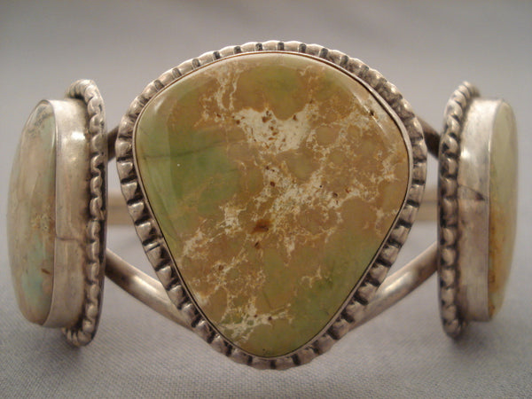 Tremendous Vintage Navajo 'Huge Natural Green Turquoise' Bracelet