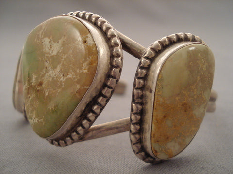 Tremendous Vintage Navajo 'Huge Natural Green Turquoise' Bracelet