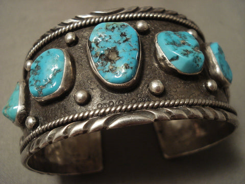 Huge Vintage Navajo Old Kinmgan Turquoise Silver Bracelet