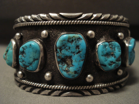 Huge Vintage Navajo Old Kinmgan Turquoise Silver Bracelet