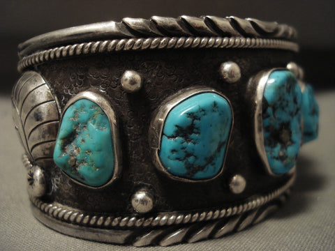 Huge Vintage Navajo Old Kinmgan Turquoise Silver Bracelet