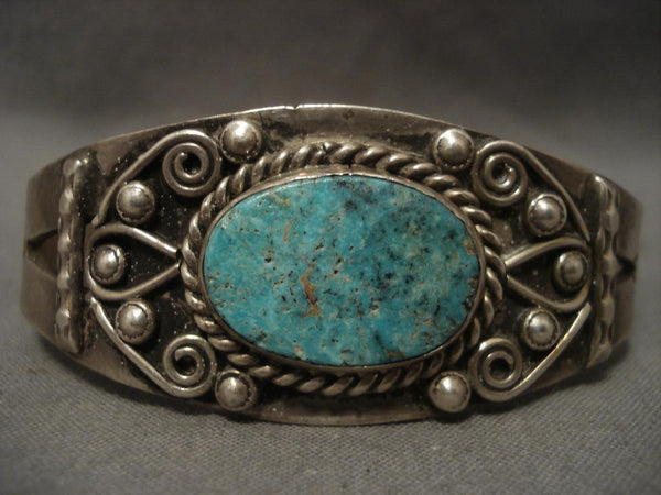 Very Old Vintage Navajo Ingot Silver Turquoise Bracelet