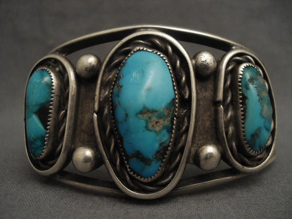 Majestic Old Navajo Blue Gem Turquoise Silver Bracelet