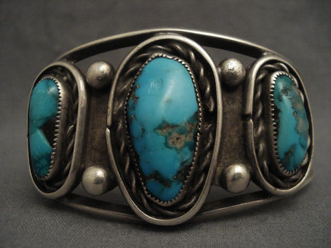Majestic Old Navajo Blue Gem Turquoise Silver Bracelet