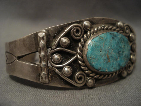 Very Old Vintage Navajo Ingot Silver Turquoise Bracelet