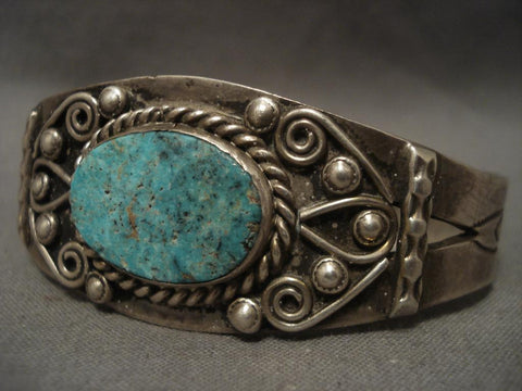 Very Old Vintage Navajo Ingot Silver Turquoise Bracelet