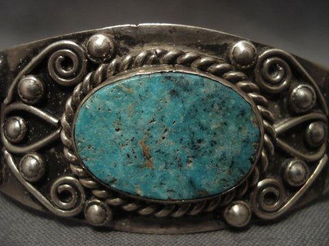 Very Old Vintage Navajo Ingot Silver Turquoise Bracelet