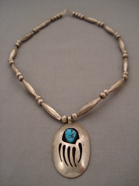 Magnificent Vintage Navajo Turquoise Bear Silver Necklace