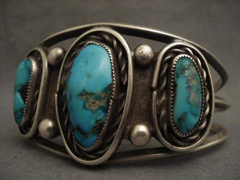 Majestic Old Navajo Blue Gem Turquoise Silver Bracelet