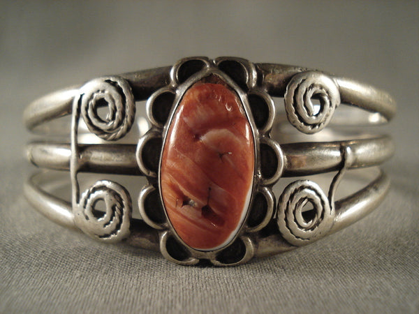 Very Old Navajo Spiny Oyster Silver Ingot Bracelet