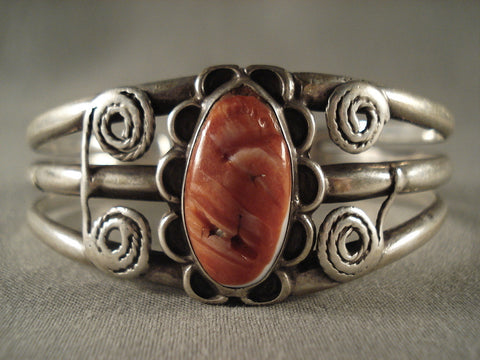 Very Old Navajo Spiny Oyster Silver Ingot Bracelet