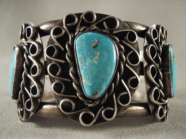 Swirling Cove Vintage Navajo Turquoise Silver Bracelet Old