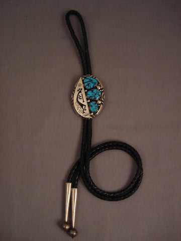 Dancing Kachina Large Vintage Navajo Turquoise Silver Bolo Tie