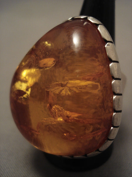 The Biggest And Best Vintage Navajo Amber Silver Ring-any Size! Adjustable Shank