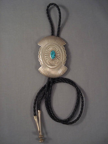 Huge Vintage Navajo Yazzie Turquoise Silver Bolo Tie