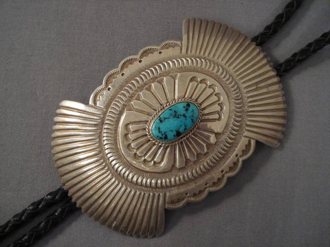 Huge Vintage Navajo Yazzie Turquoise Silver Bolo Tie