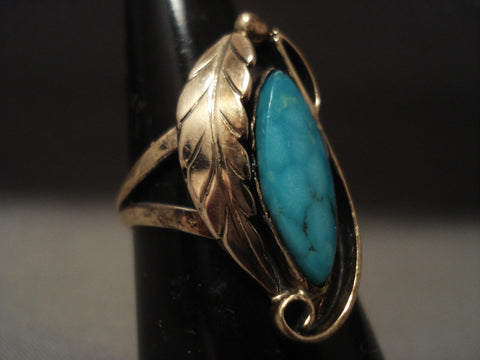 14k Gold Vintage Navajo Blue Diamond Turquoise Ring Old