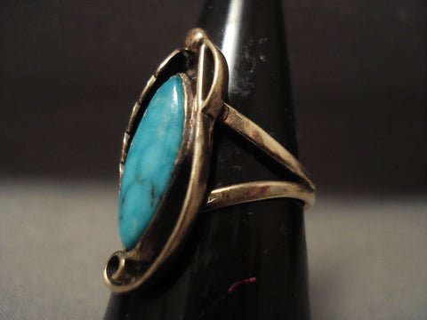 14k Gold Vintage Navajo Blue Diamond Turquoise Ring Old