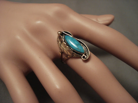 14k Gold Vintage Navajo Blue Diamond Turquoise Ring Old