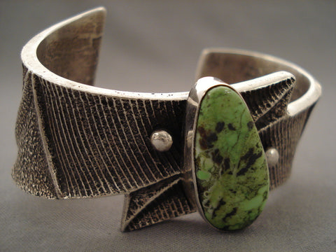 Lightning Bolt Navajoo Gaspeite Silver Bracelet