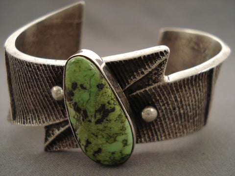 Lightning Bolt Navajoo Gaspeite Silver Bracelet